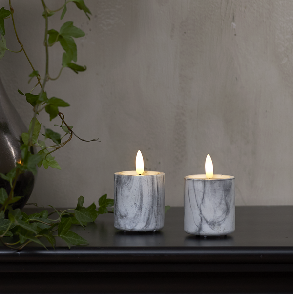 LED Pillar Candle 2 pack Flamme Marble