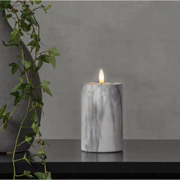 LED Stumpenkerze Flamme Marble