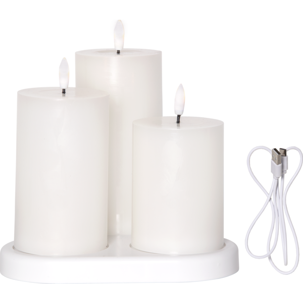LED Blockljus 3-pack Flamme Charge