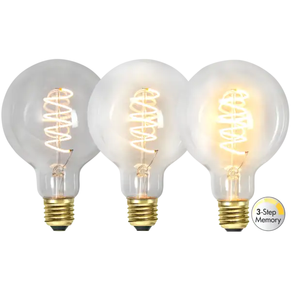 LED-lampa E27 Glob 95 DecoSpiral Clear 3step memo